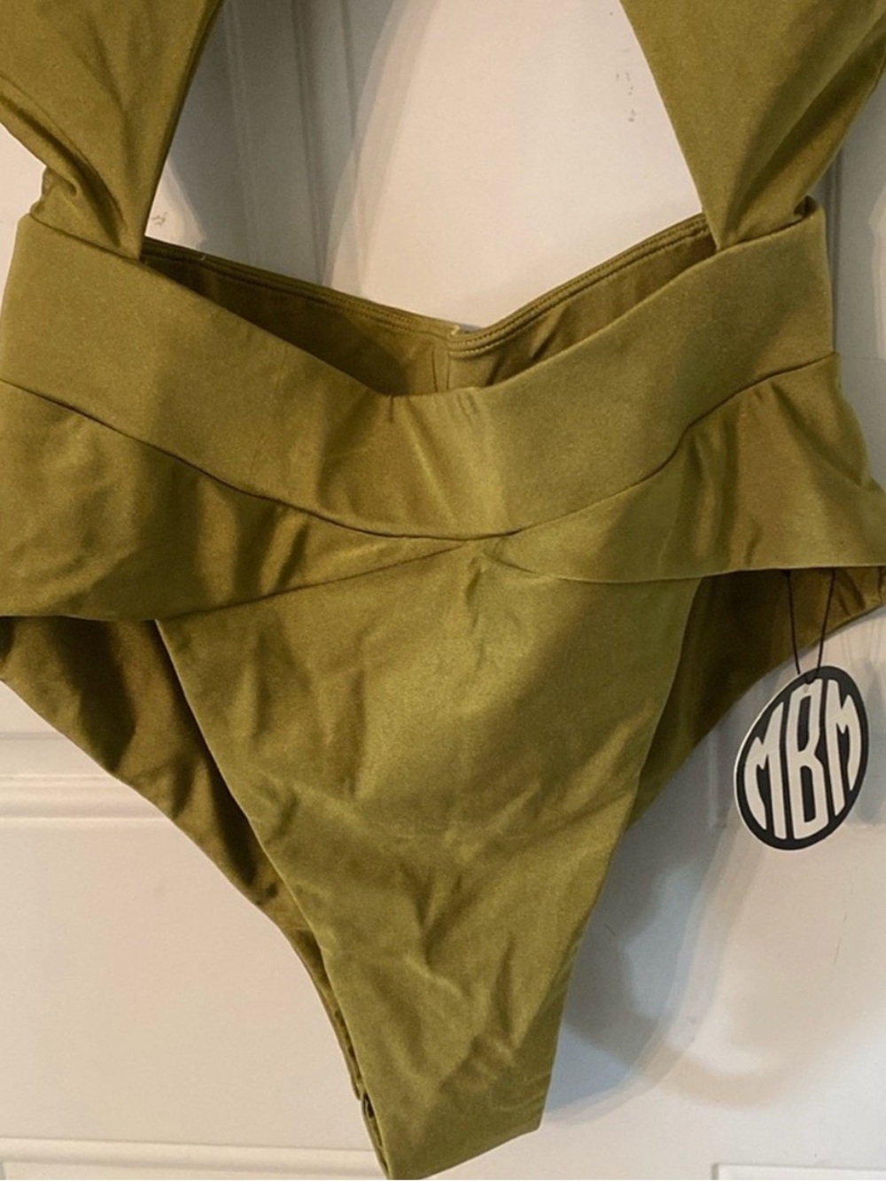 Olive Green One-Piece Swimsuit with Twist Front